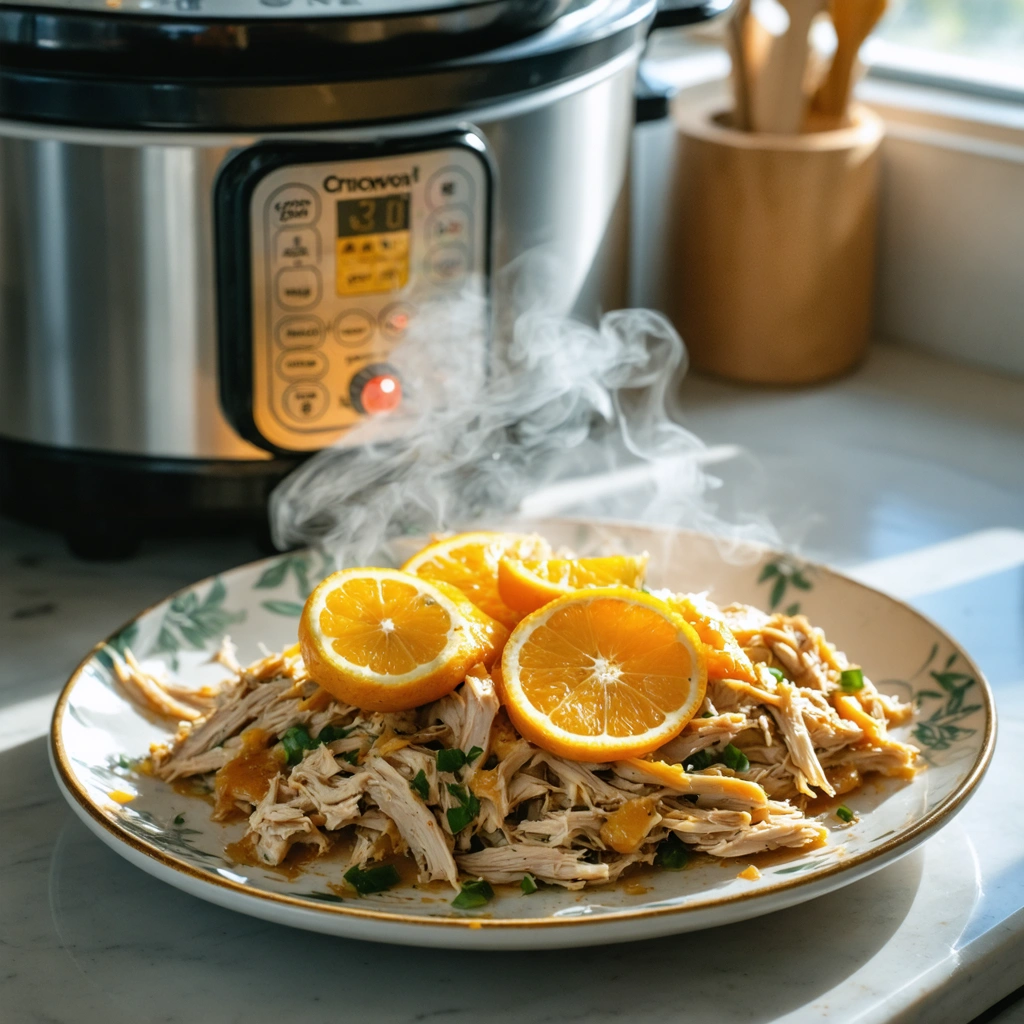 A plate of food with oranges on it.