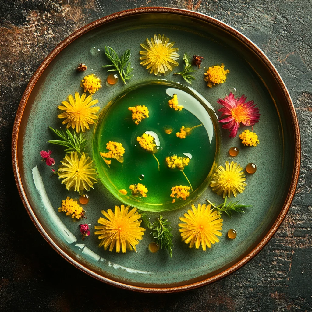 A plate of food with yellow flowers.