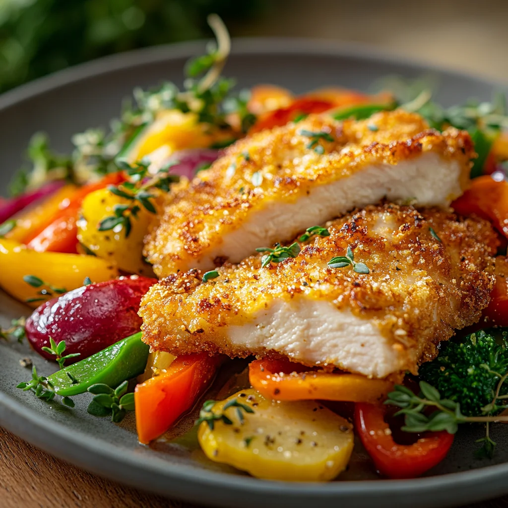 A plate of food with chicken and vegetables.
