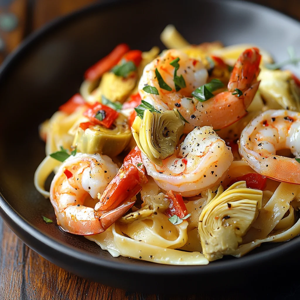 A bowl of shrimp and vegetables.