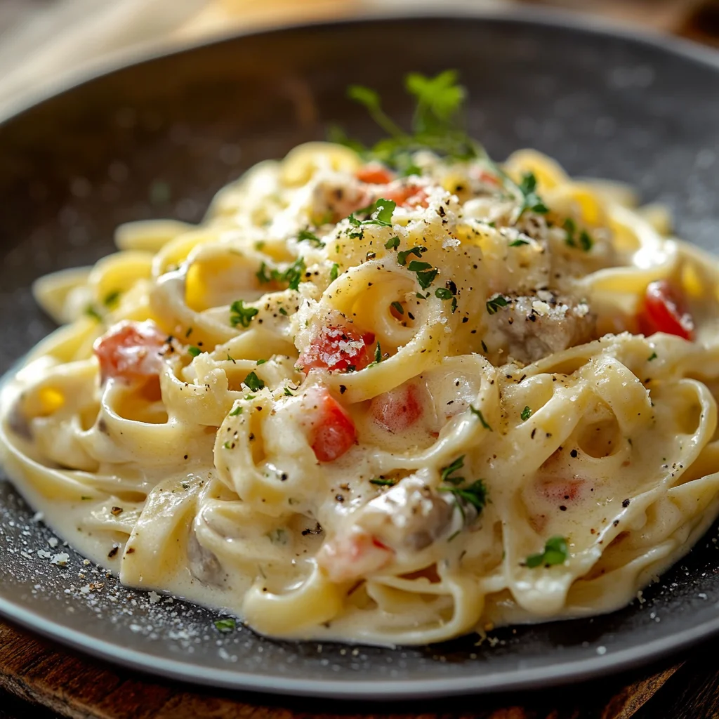 A plate of pasta with tomatoes and cheese.