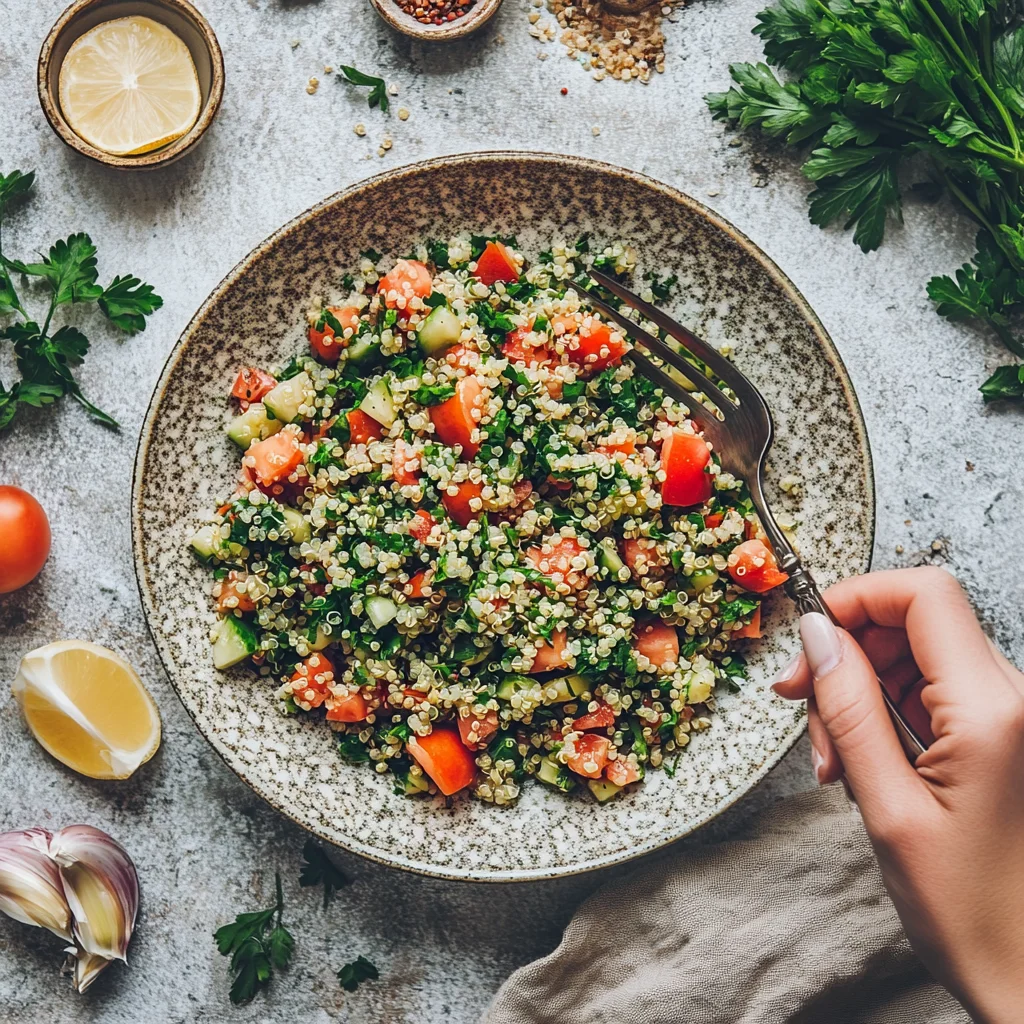 A person is holding a fork with a plate of food on a table.
