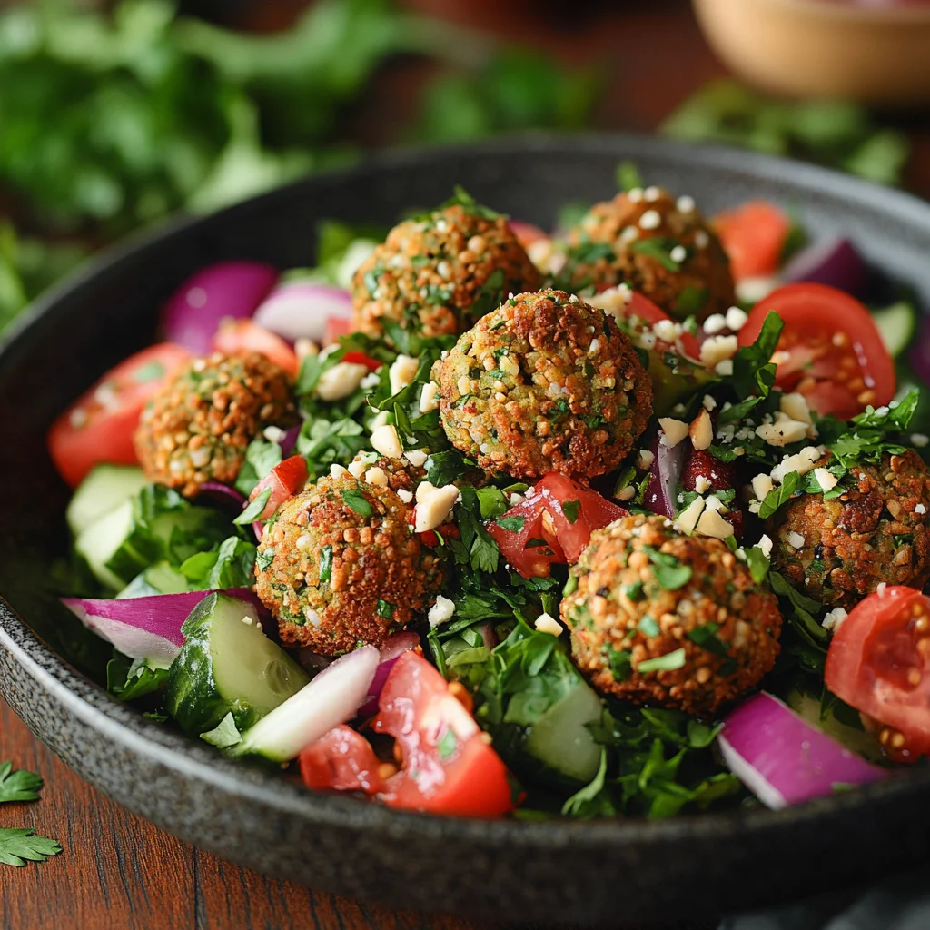 A bowl of food with tomatoes, cucumbers, and spinach.