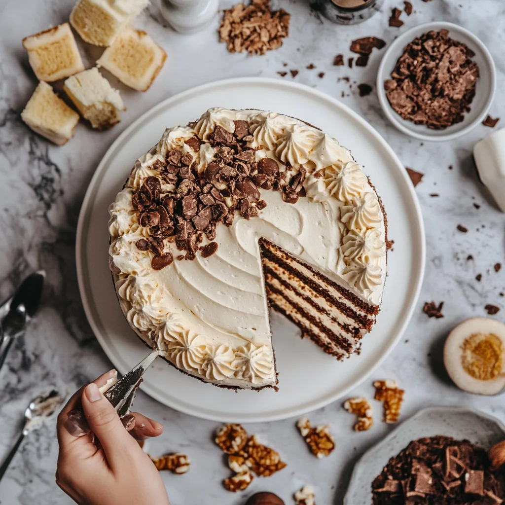 A slice of cake is being cut.
