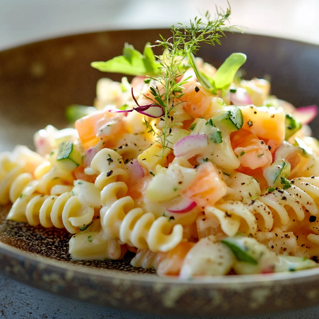 A plate of food with pasta and vegetables.