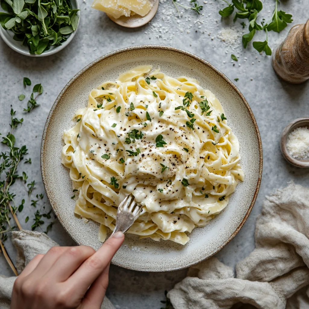 A fork is being used to eat pasta.