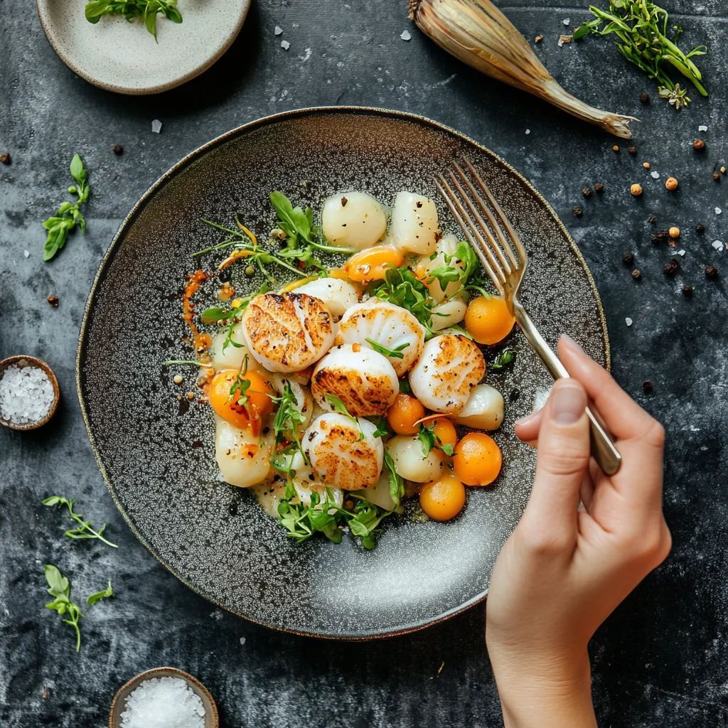 A person is eating food from a plate.