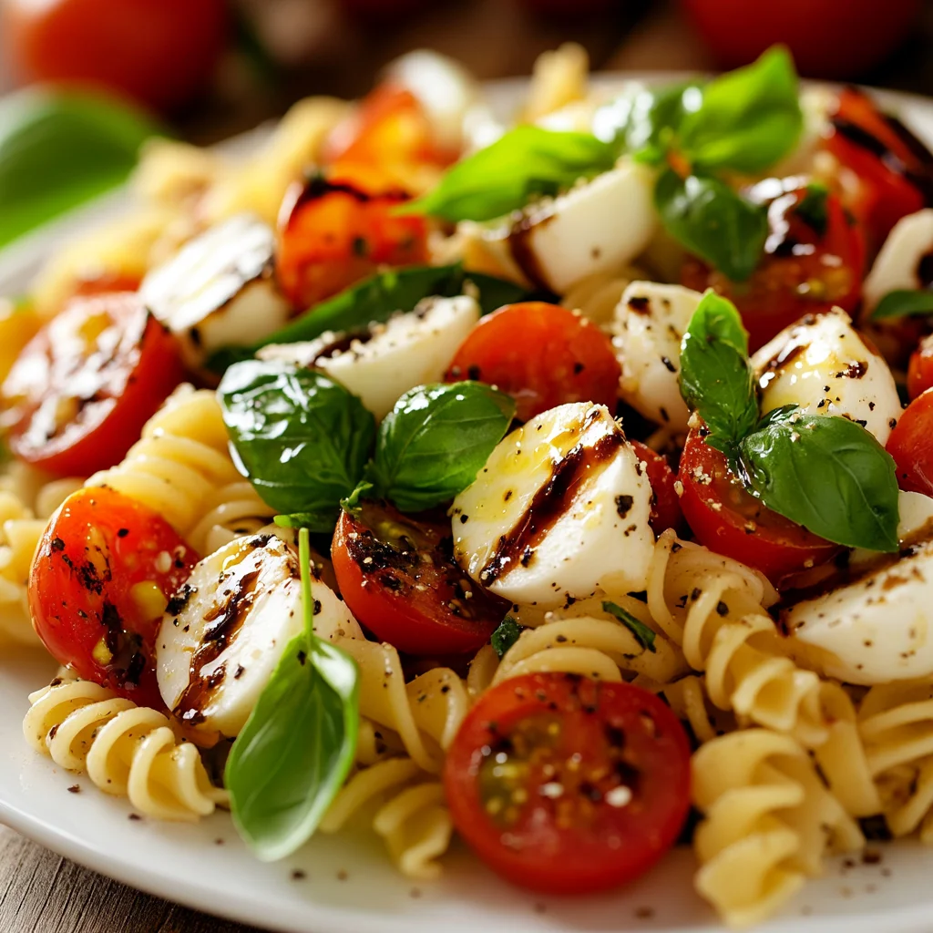 A plate of pasta with tomatoes and basil.