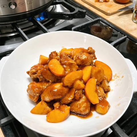 A white bowl of food on a stove.