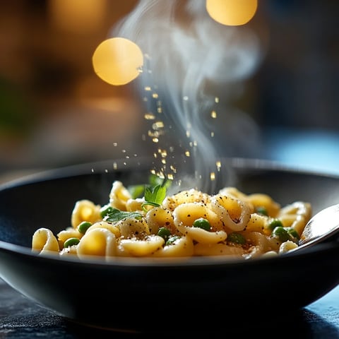 A bowl of pasta with peppers and cheese.