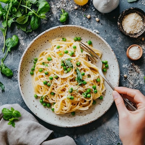 A fork is being used to eat pasta with peas.